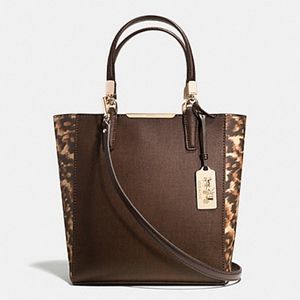 COACH $258 MADISON BROWN LEATHER LEOPARD MINI TOTE